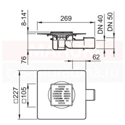 Gura de scurgere ACO MG, cu descarcare orizontala, gratar 95mm x 95mm, cod 2245.30.10