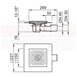 Gura de scurgere ACO MG, cu descarcare orizontala, gratar 140mm x 140mm, cod 2245.30.15