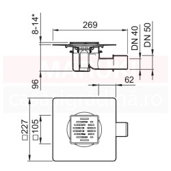 Gura de scurgere ACO MG, cu descarcare orizontala, gratar 95mm x 95mm, cod 2245.50.10