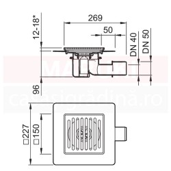 Gura de scurgere ACO MG, cu descarcare orizontala, gratar 140mm x 140mm, cod 2245.50.15