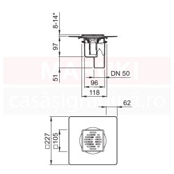 Gura de scurgere ACO MG, cu descarcare verticala, gratar 95mm x 95mm, cod 2259.50.10
