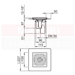 Gura de scurgere ACO MG, cu descarcare verticala, gratar 140mm x 140mm, cod 2259.50.15